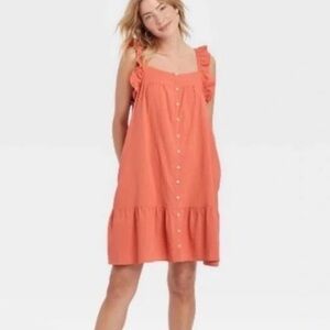 Terracotta Sundress button down sundress with pockets, fits true to size (M)